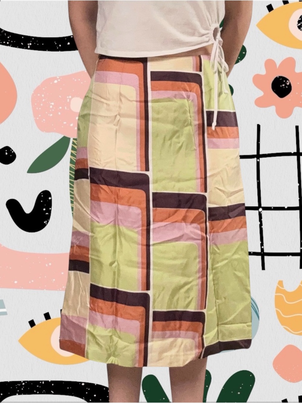 Kenneth Cole | Vintage Y2K 100% Silk Retro Geometric Print High Waisted Skirt